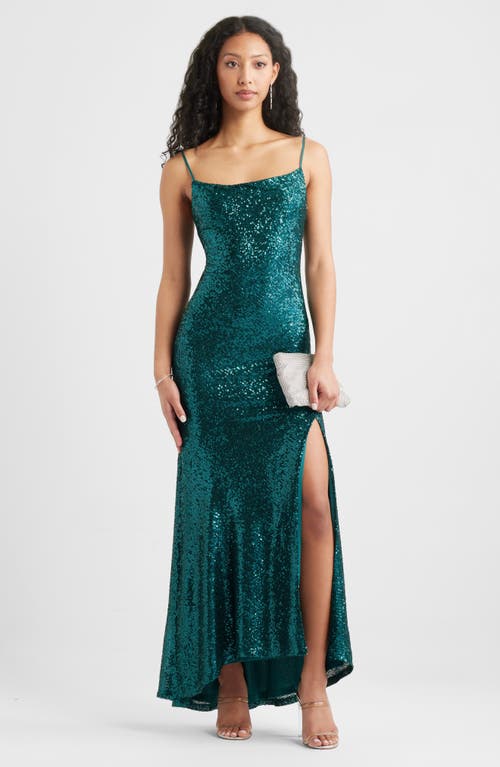 Bp. Tie Back Sequin Gown In Green Berry