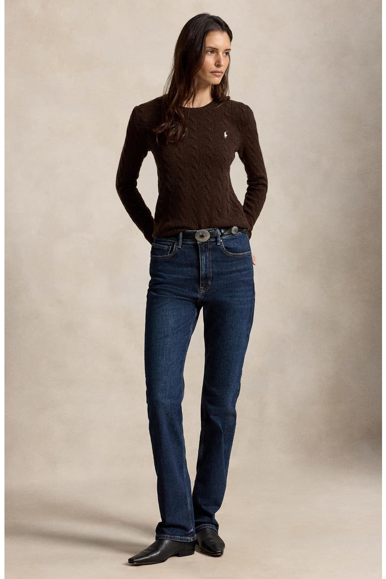 Crewneck Cable Wool & Cashmere Sweater, Alternate, color, BROWN