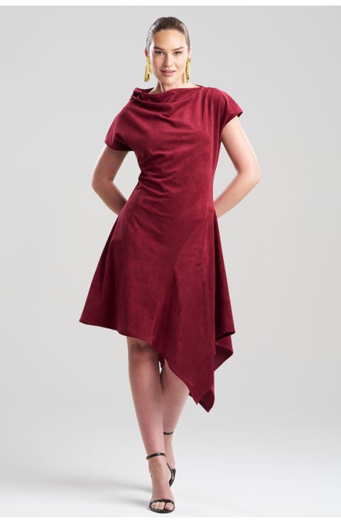 Vegan Luxe Suede Asymmetric Drape Neck Dress