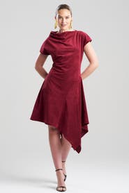 Natori Vegan Luxe Suede Asymmetric Drape Neck Dress