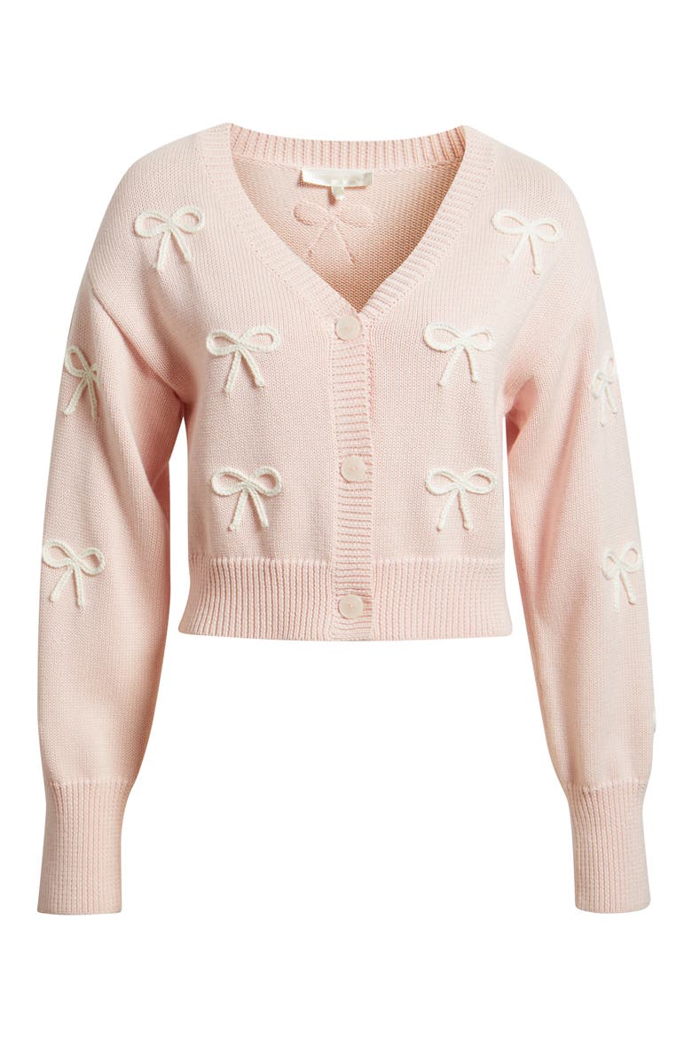 Francette Bow Cotton & Wool Cardigan, Alternate, color, PETAL MERINGUE