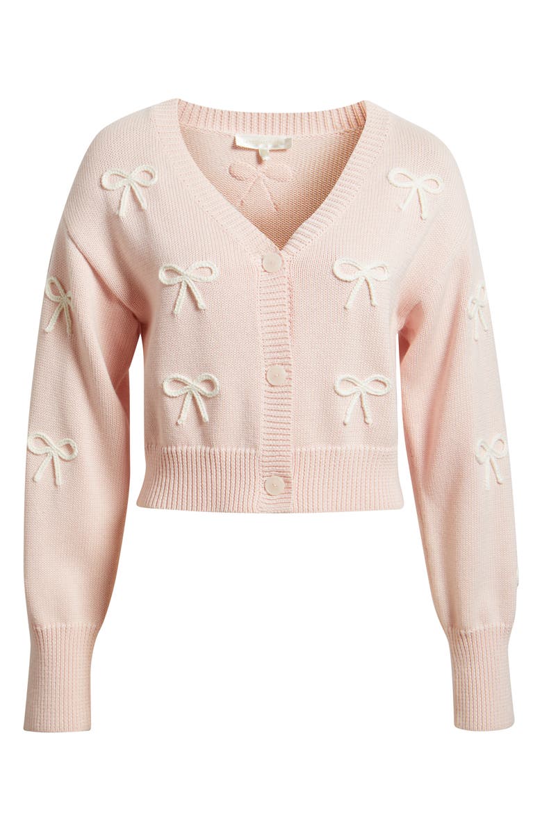 LoveShackFancy Francette Bow Cotton & Wool Cardigan, Alternate, color, Petal Meringue