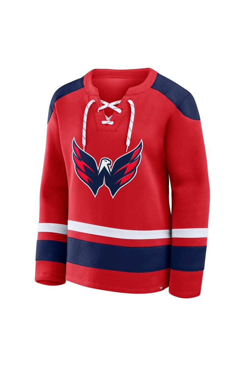 Women's Fanatics  Red Washington Capitals Icing Long Sleeve Lace Up Sweatshirt, Alternate, color, Red