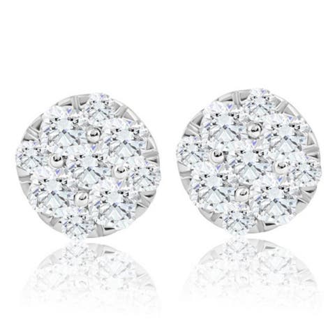 1/2Ct TW Round Cut Diamond Pave Studs Lab Grown 10k Gold Earrings
