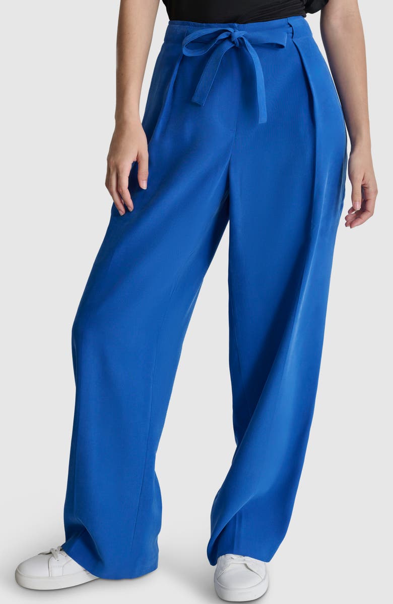 DKNY Tie Front Twill Pants, Main, color, Lapis Blue