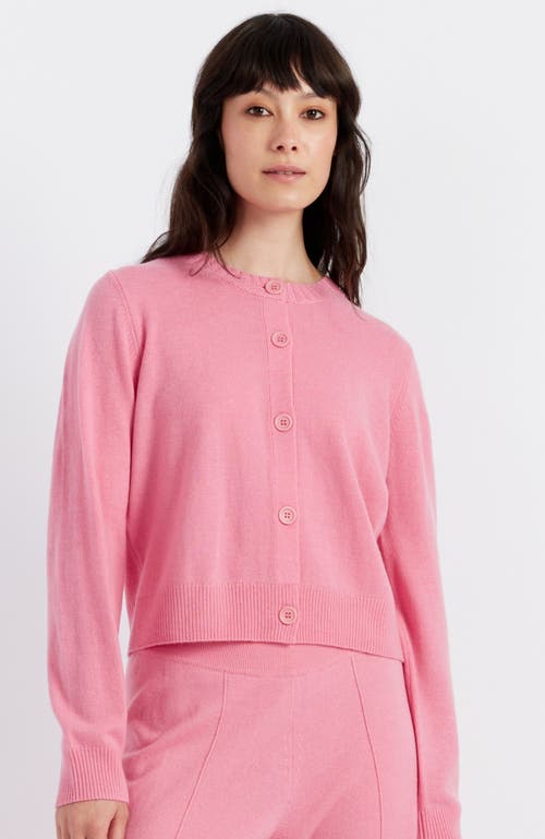 Chinti & Parker Wool Cashmere Blend Crew Neck Cropped Cardigan In Punch Pink
