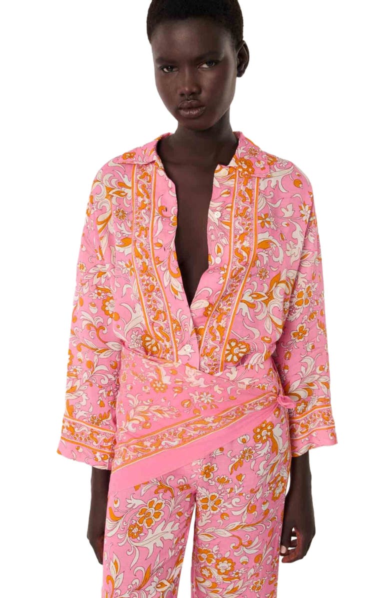 maje Patterned flowing linen shirt, Main, color, 