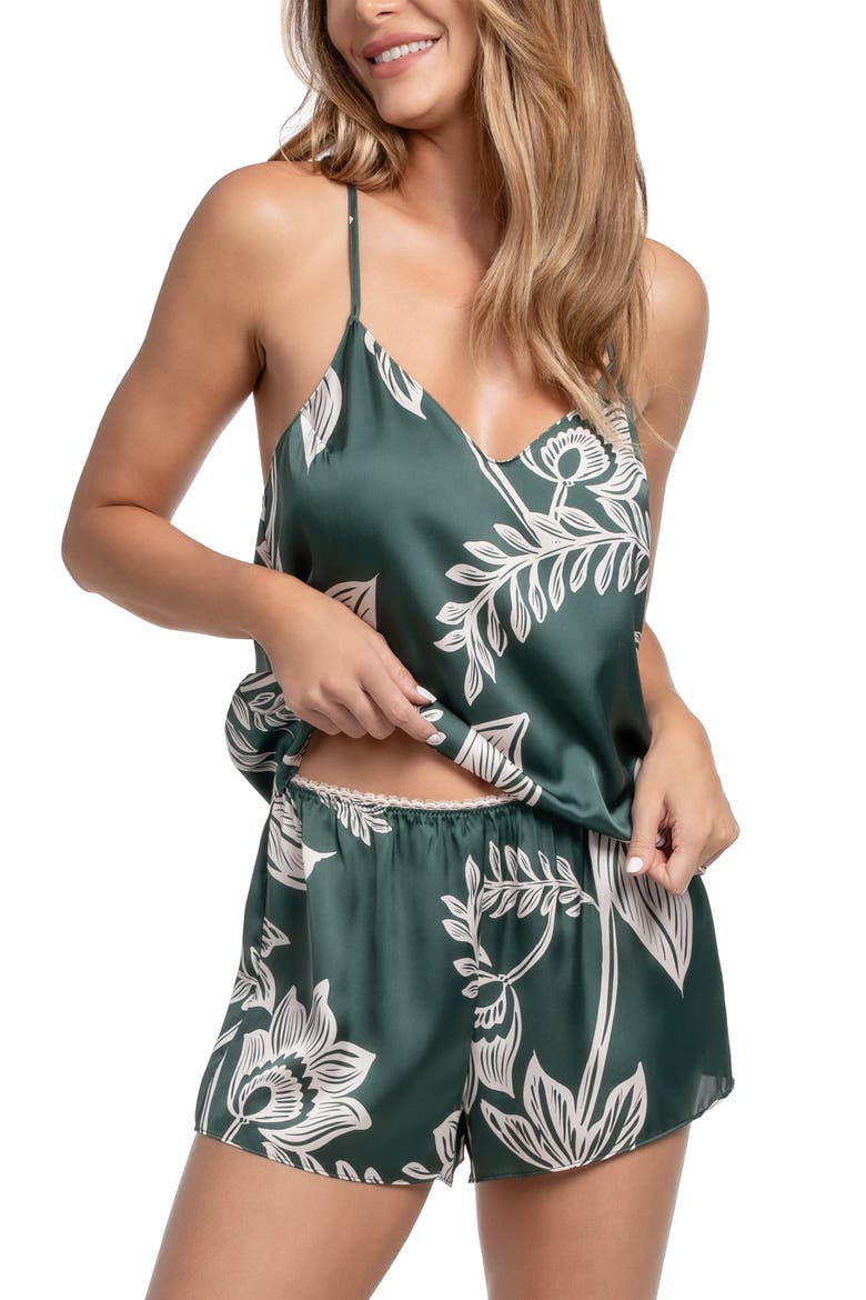 Print Satin Camisole & Tap Pajamas, Alternate, color, GREEN