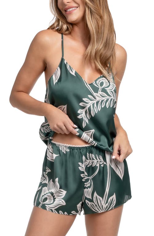 Midnight Bakery Print Satin Camisole & Tap Pajamas In Green