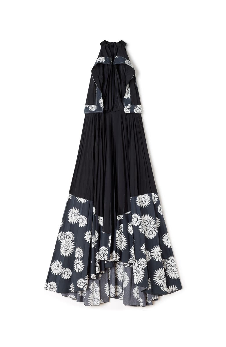 Lanvin Pleated Dress In Charmeuse And Printed Cotton, Alternate, color, Floral, Geometric