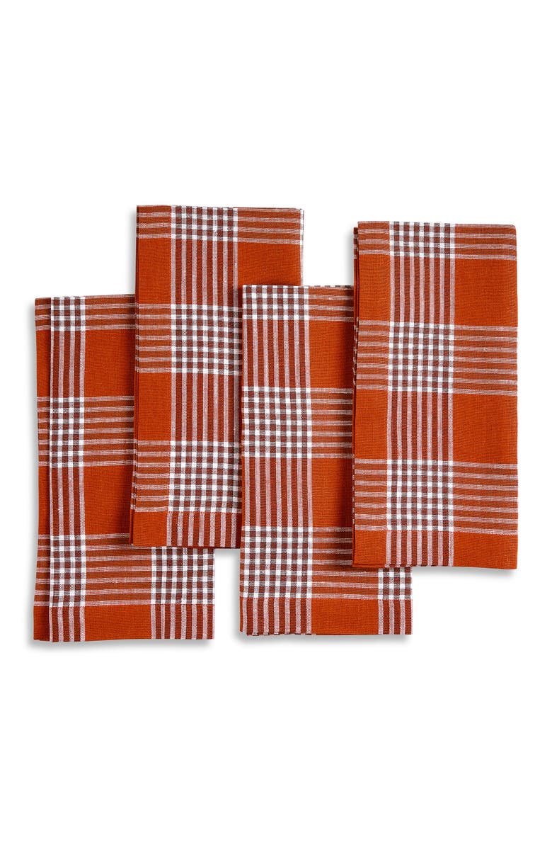 Solino Home Linen Dinner Napkins - Glen Check, 20" x 20" Inch, Main, color, Nutmeg