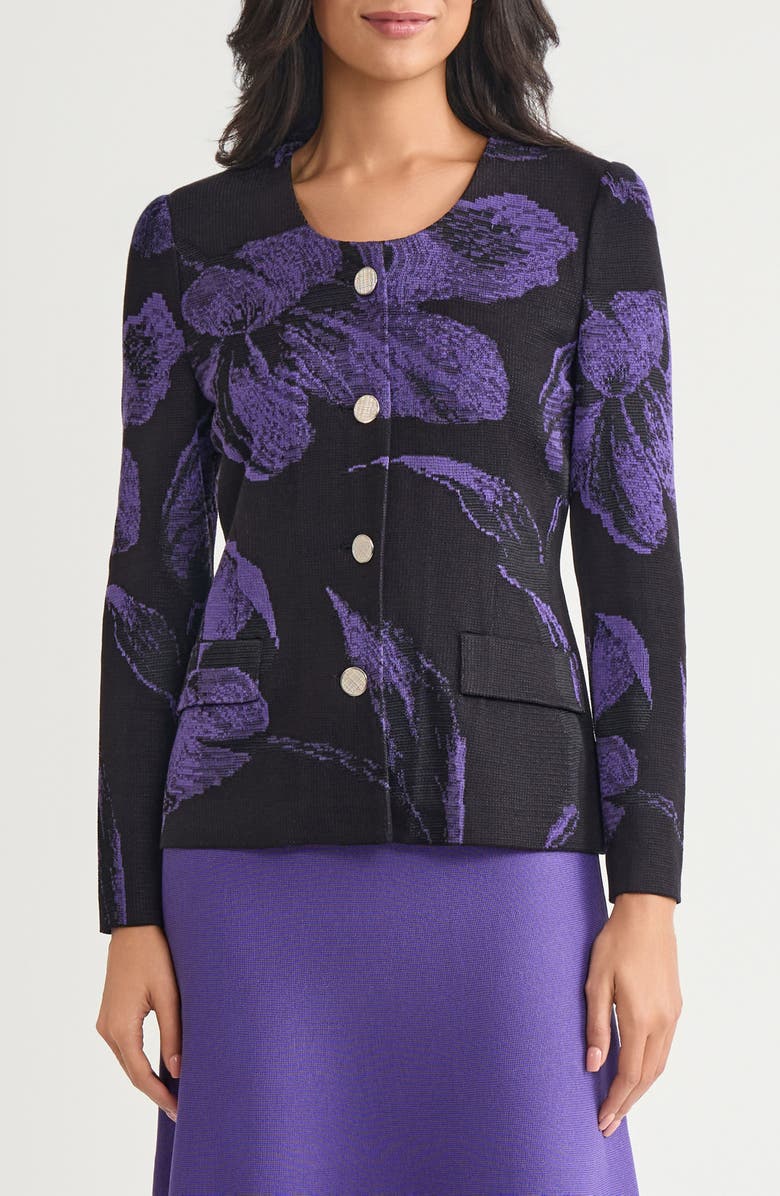 Misook Floral Jacquard Knit Jacket, Main, color,