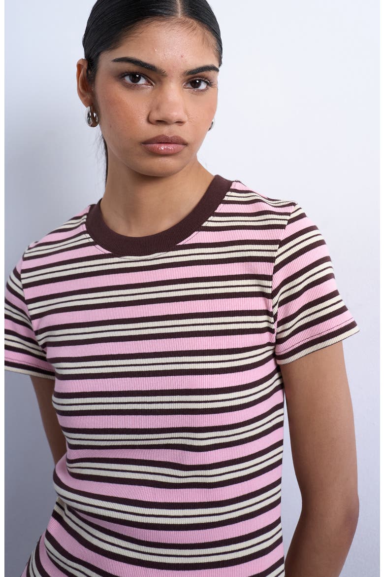 Stripe Short Sleeve Stretch Cotton Rib T-Shirt, Alternate, color, PINK MULTI