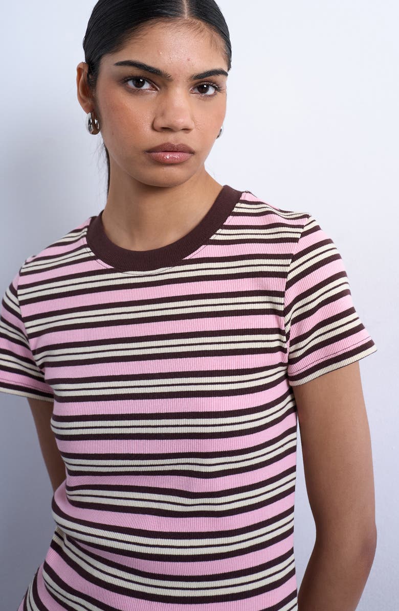 Topshop Stripe Short Sleeve Stretch Cotton Rib T-Shirt, Alternate, color, 
