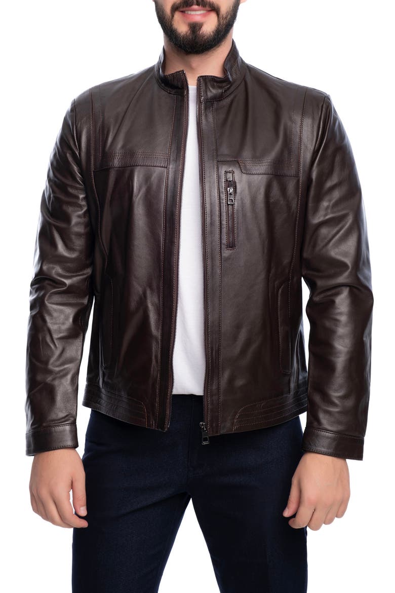 Lisbon Leather Jacket, Main, color, DARK BROWN