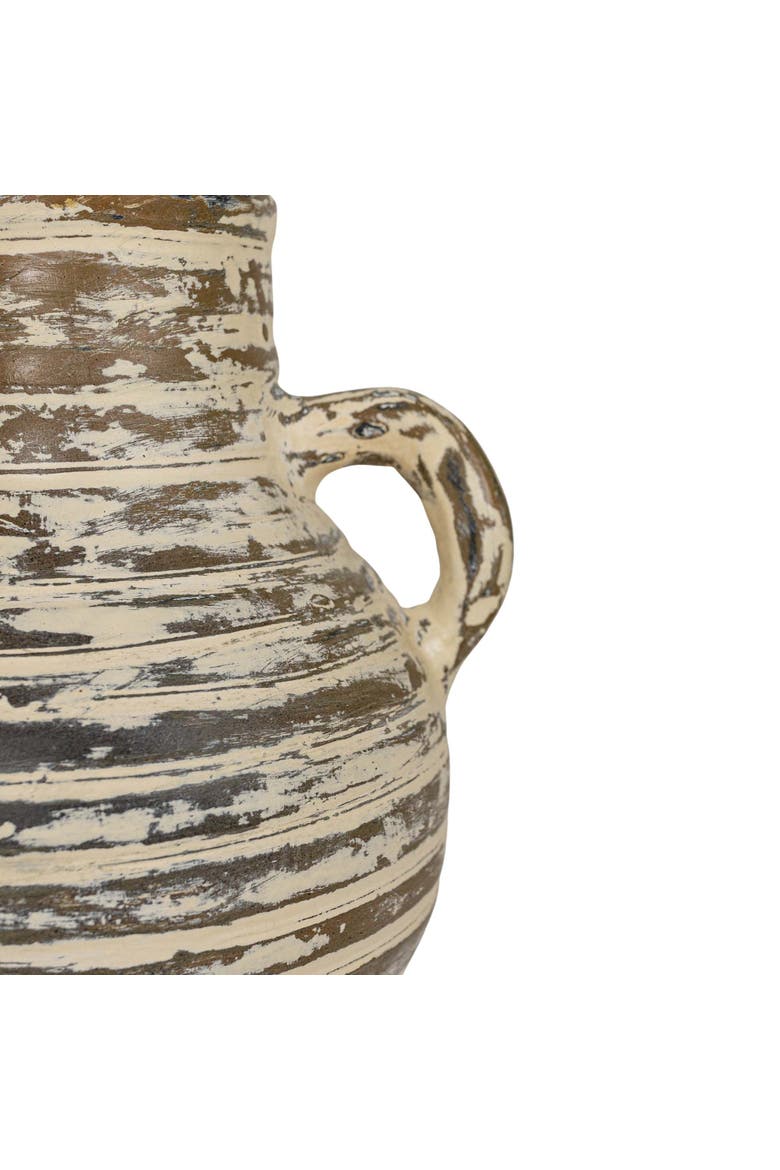 7.5" x 6.5" x 8.75" Gideon Sculptural Cream Terracotta Ribbed Vase, Alternate, color, Brown
