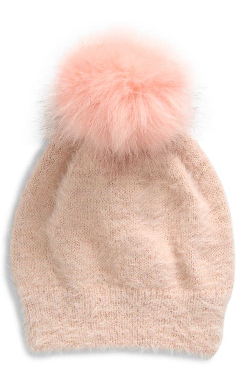 Eyelash Beanie with Faux Fur Pompom