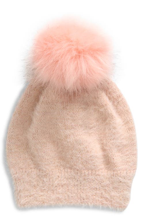 Freshman Eyelash Beanie with Faux Fur Pompom in Start Light Pink 