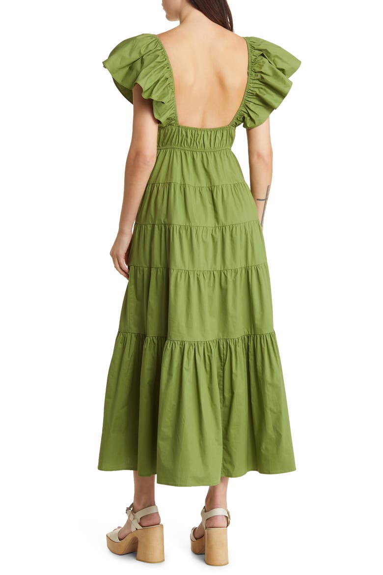 Flutter Sleeve Tiered Stretch Cotton Maxi Dress, Alternate, color, OLIVE