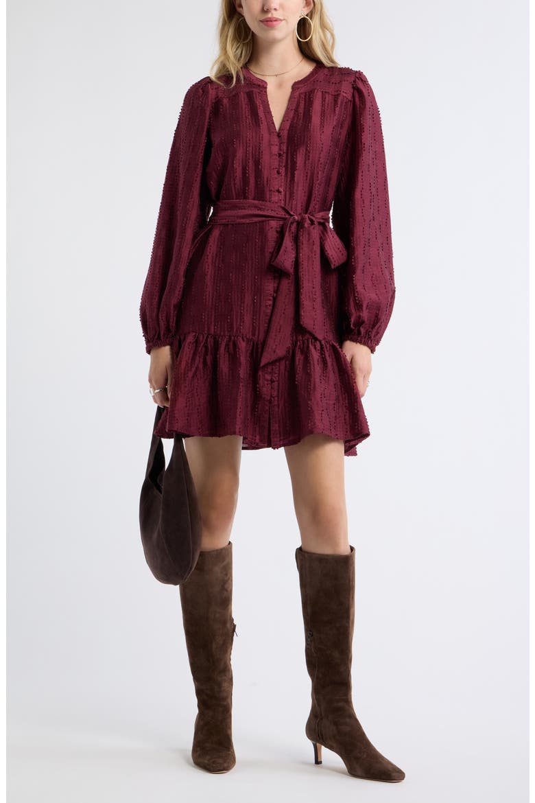 Textured Button Front Minidress, Alternate, color, BURGUNDY BANNER