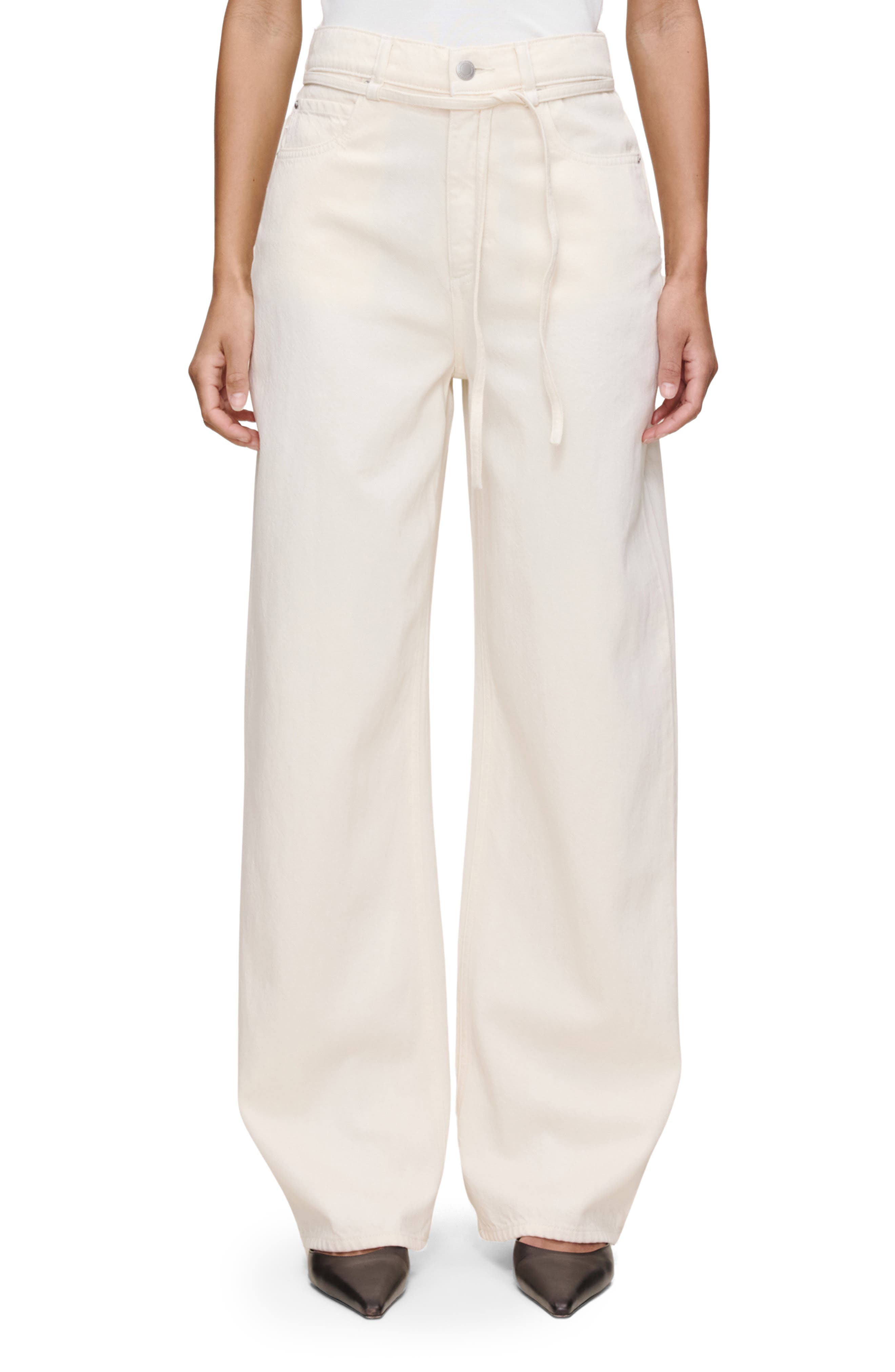 Casie Belted Mid Rise Wide Leg Jeans