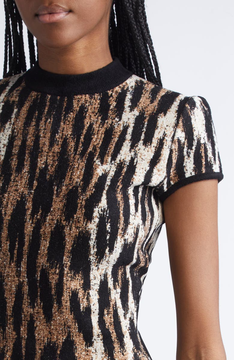 Balmain Leopard Jacquard Fit & Flare Minidress, Alternate, color,