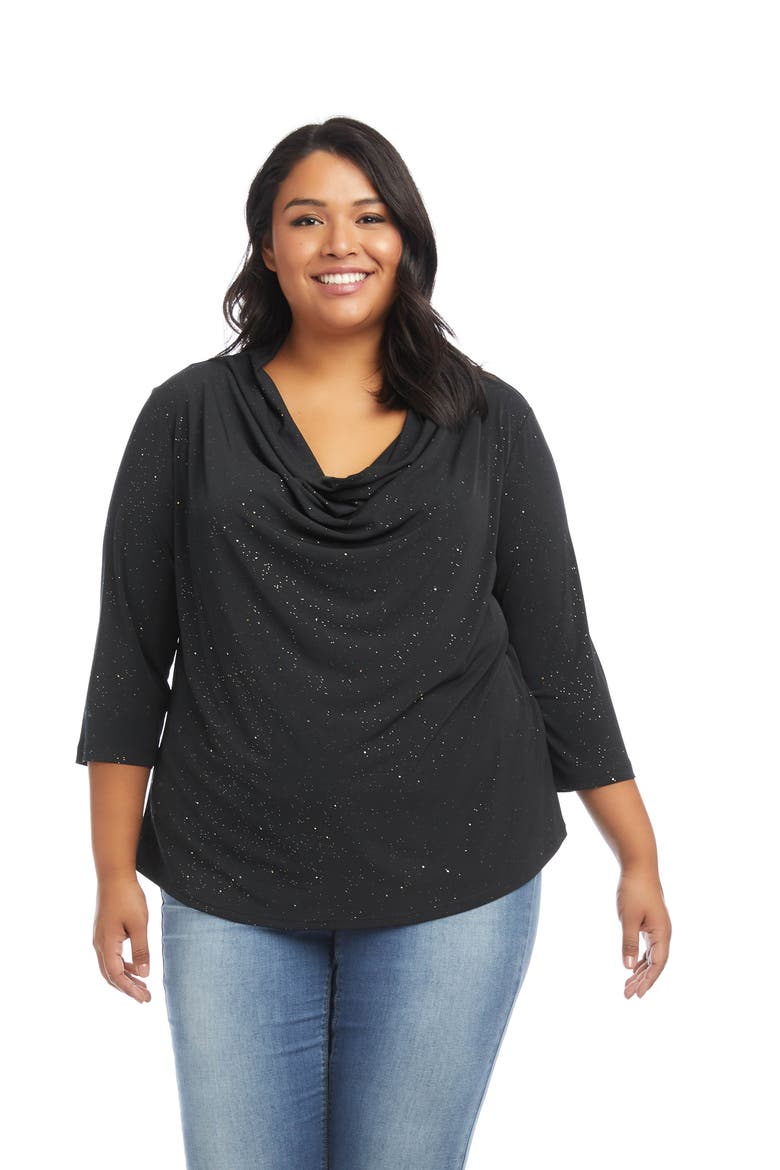 Sparkle Cowl Neck Top, Alternate, color, BLACK
