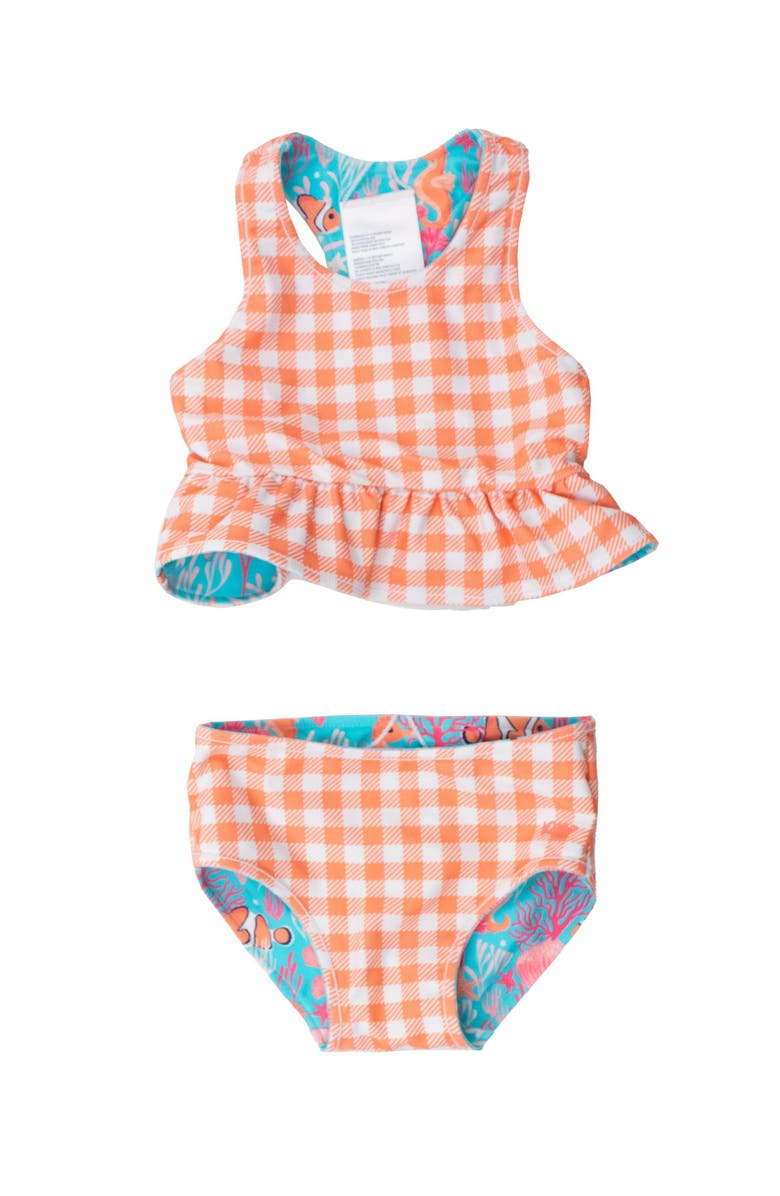 RuffleButts UPF50 Sun Protected Reversible Peplum Tankini, Alternate, color, Ocean Tides