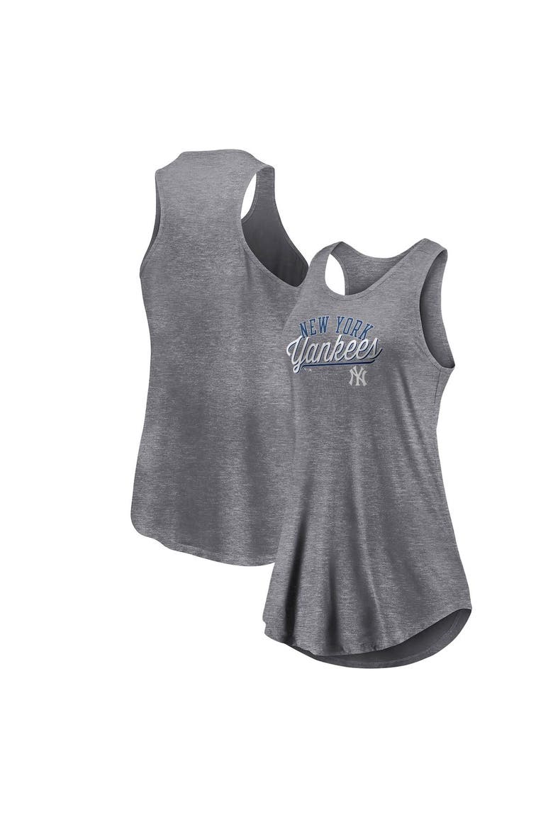 Women's Fanatics Branded Heather Gray New York Yankees Simplicity Swing Racerback Scoop Neck Tank Top, Main, color, Heather Gray