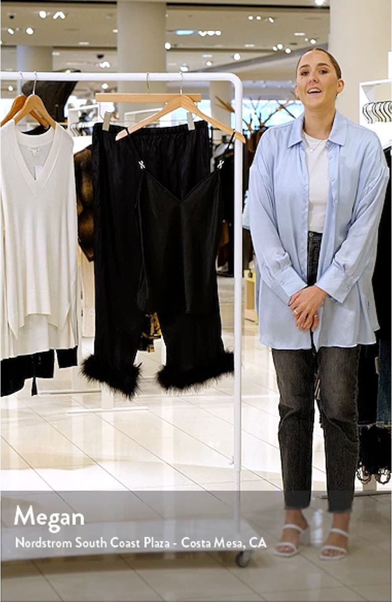 Noelle Feather Trim Satin Pajamas, sales video thumbnail