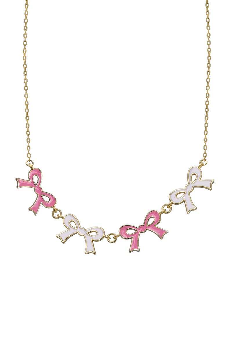 Kids' Flat Bow Link Necklace, Main, color, PINK/ WHITE