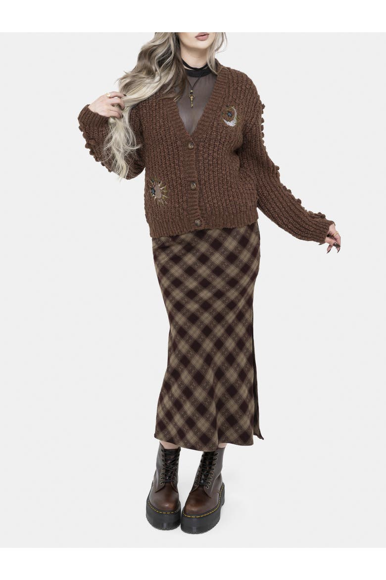 Isla Chunky Embroidered Knit Cardigan, Alternate, color, Brown