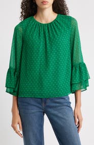 Halogen® Polka Dot Ruffle Cuff Top