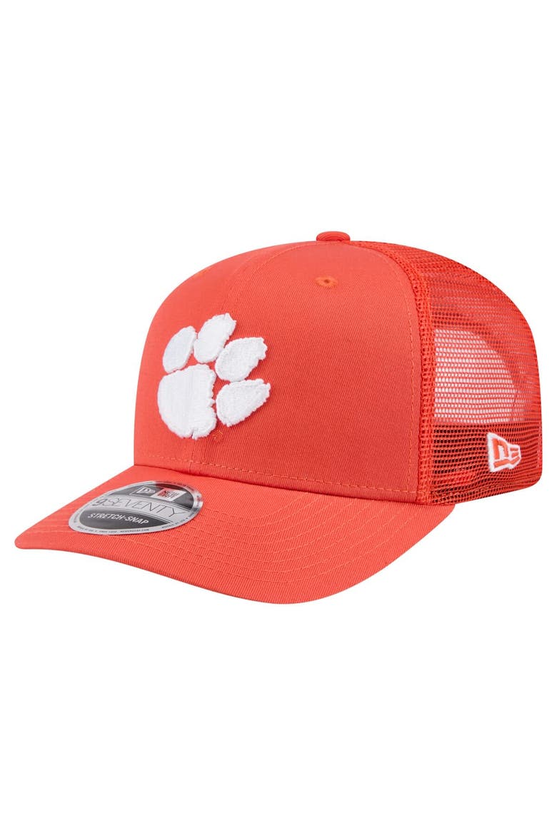 Men's New Era Orange Clemson Tigers Primary 9SEVENTY Trucker Stretch-Snap Hat, Main, color, Orange