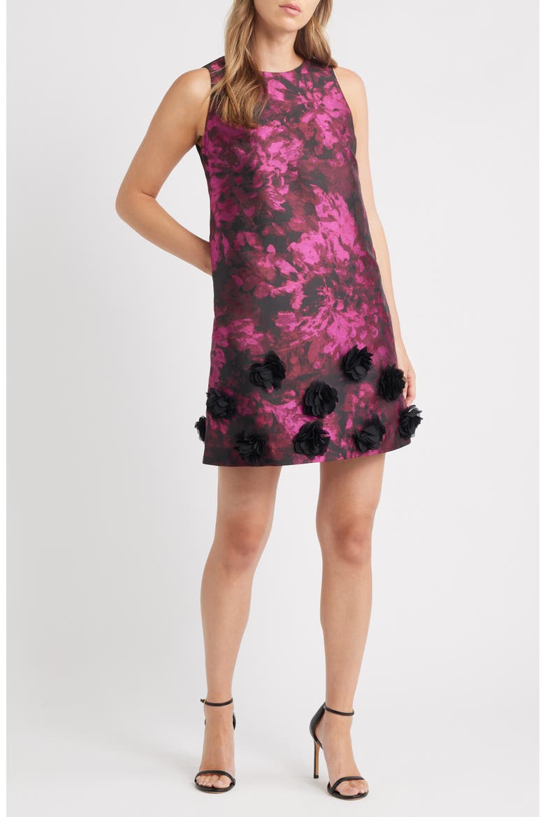 Rosette Jacquard Shift Dress, Main, color, DARK CERISE MULTI