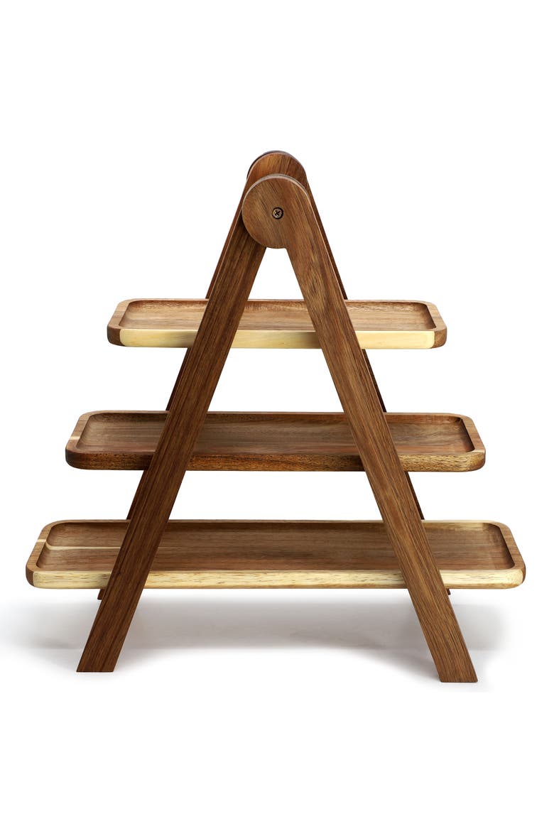 Acacia Wood 3 Tiered Rectangular Ladder Tray Set, Alternate, color, Acacia