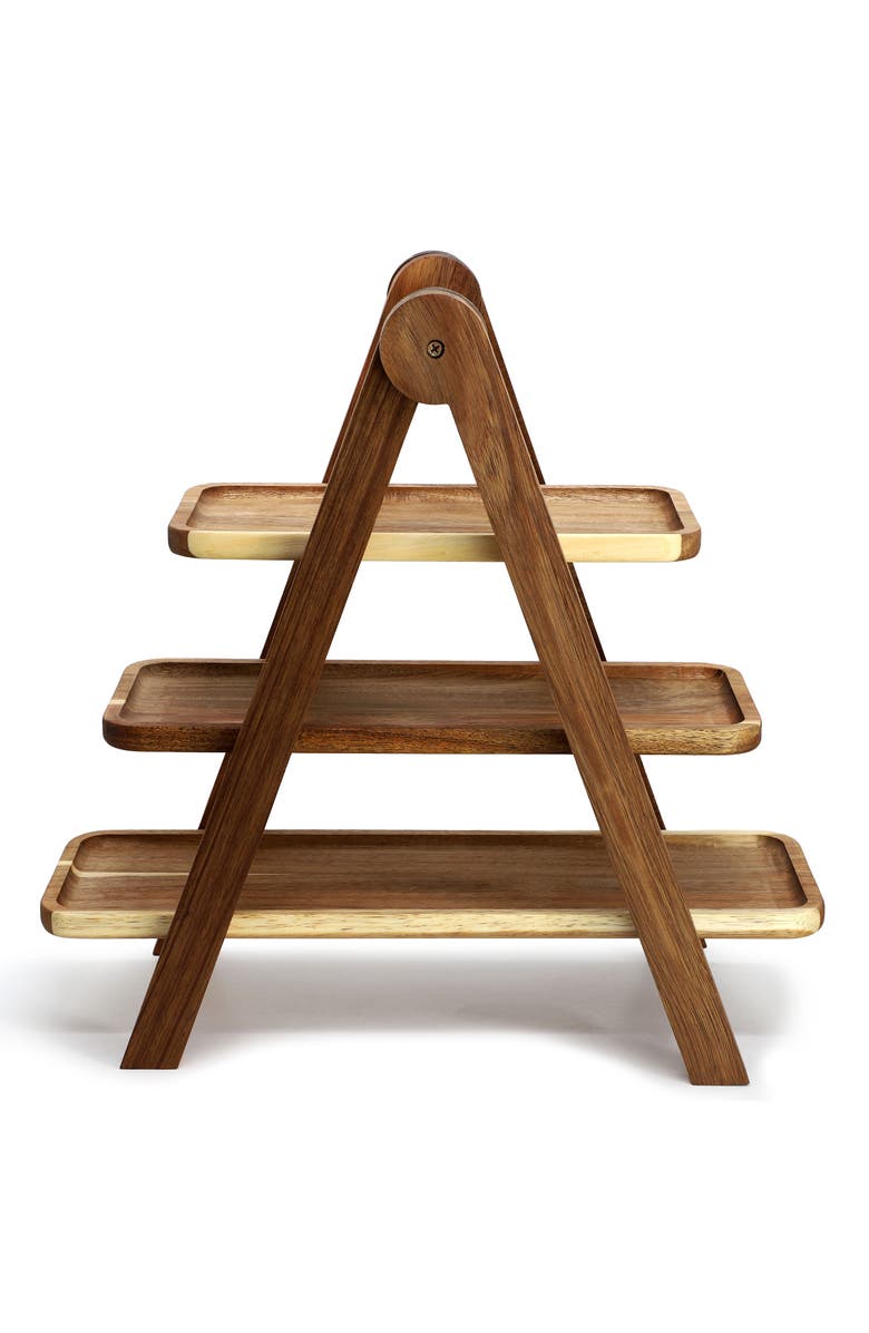Megachef Acacia Wood 3 Tiered Rectangular Ladder Tray Set, Alternate, color, Acacia