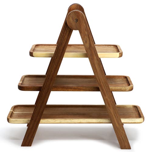 Megachef Acacia Wood 3 Tiered Rectangular Ladder Tray Set In Brown