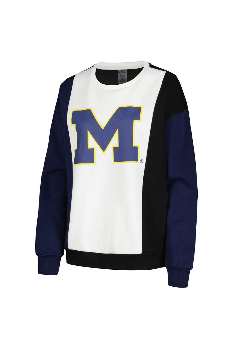 Women's Gameday Couture White/Black Michigan Wolverines Vertical Color-Block Pullover Sweatshirt, Alternate, color, White