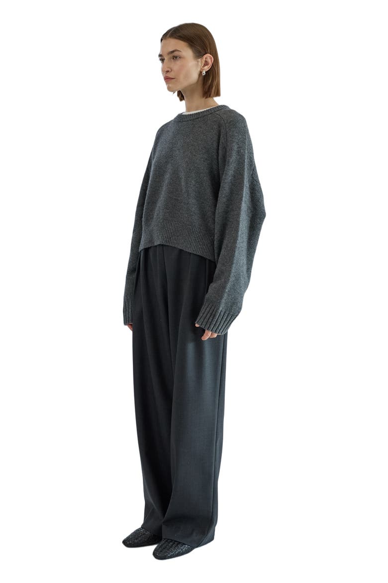 Waist Tie Wool Trousers, Alternate, color, Charcoal