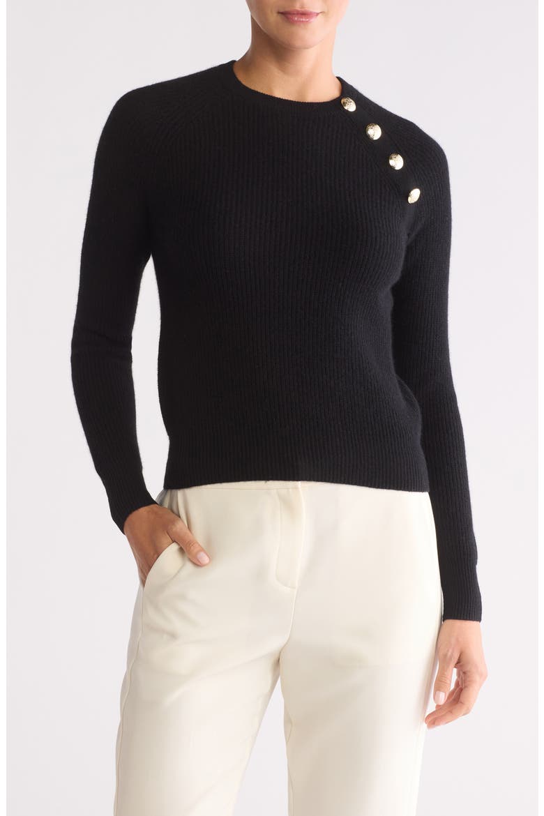 Cashmere Rib Raglan Crew Sweater, Main, color, BLACK