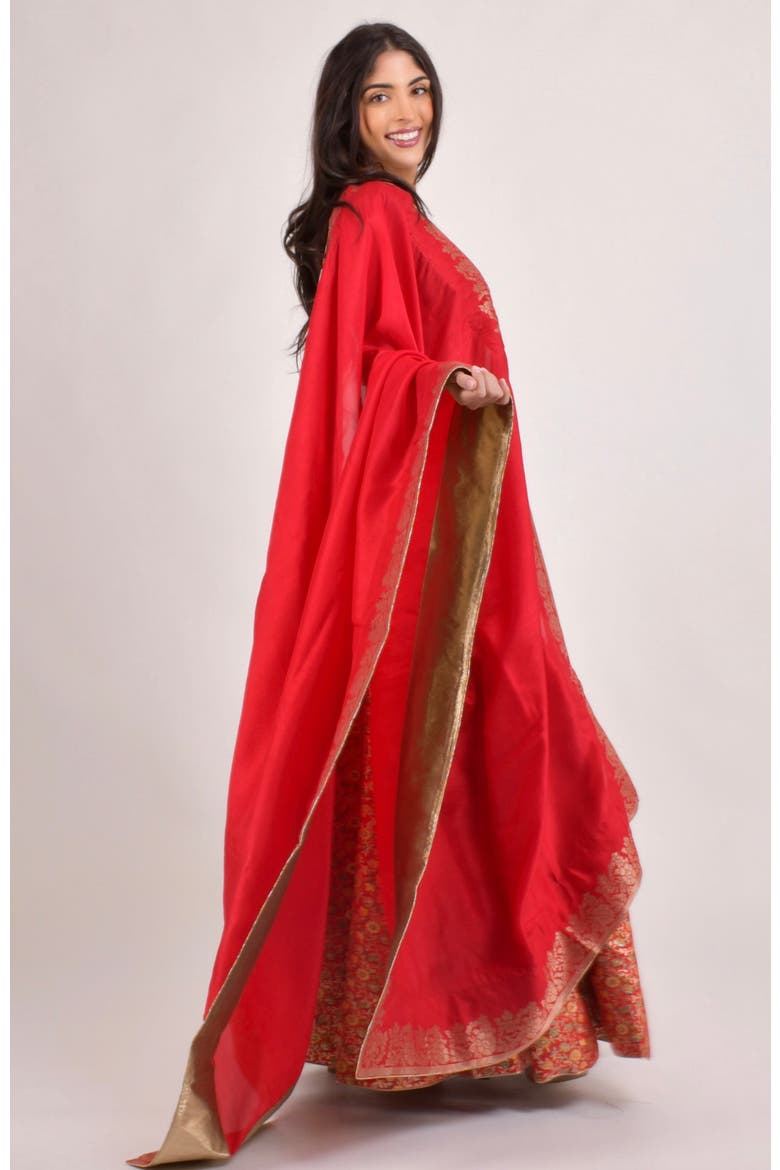 Flanna Banarasi Jacquard Lehenga Choli Set, Alternate, color, Red