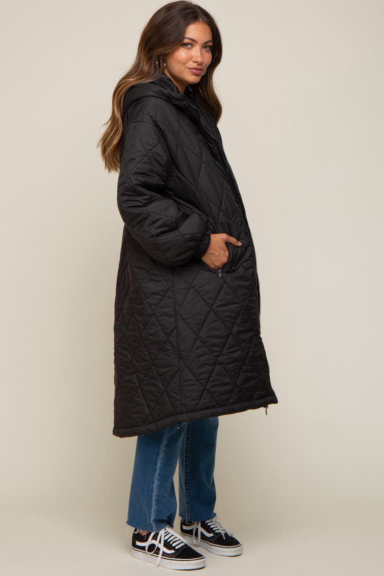 Quilted Long Puffer Jacket, Alternate, color, Black