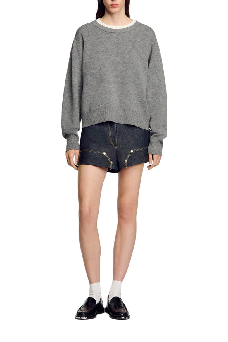 Contrast collar sweater, Alternate, color, Grey