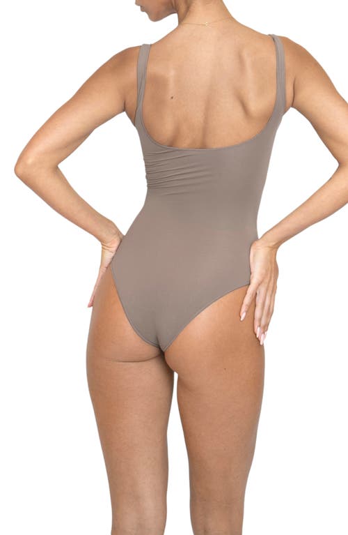 Noody Ultra-thin Seamless Forming Scoop Neck Bodysuit In Gray