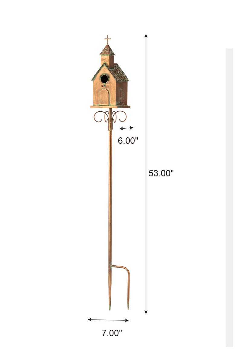 Farmhouse Faux Copper 2-Tiered Metal Decorative Garden Birdhouse with Stake, Alternate, color, Gold