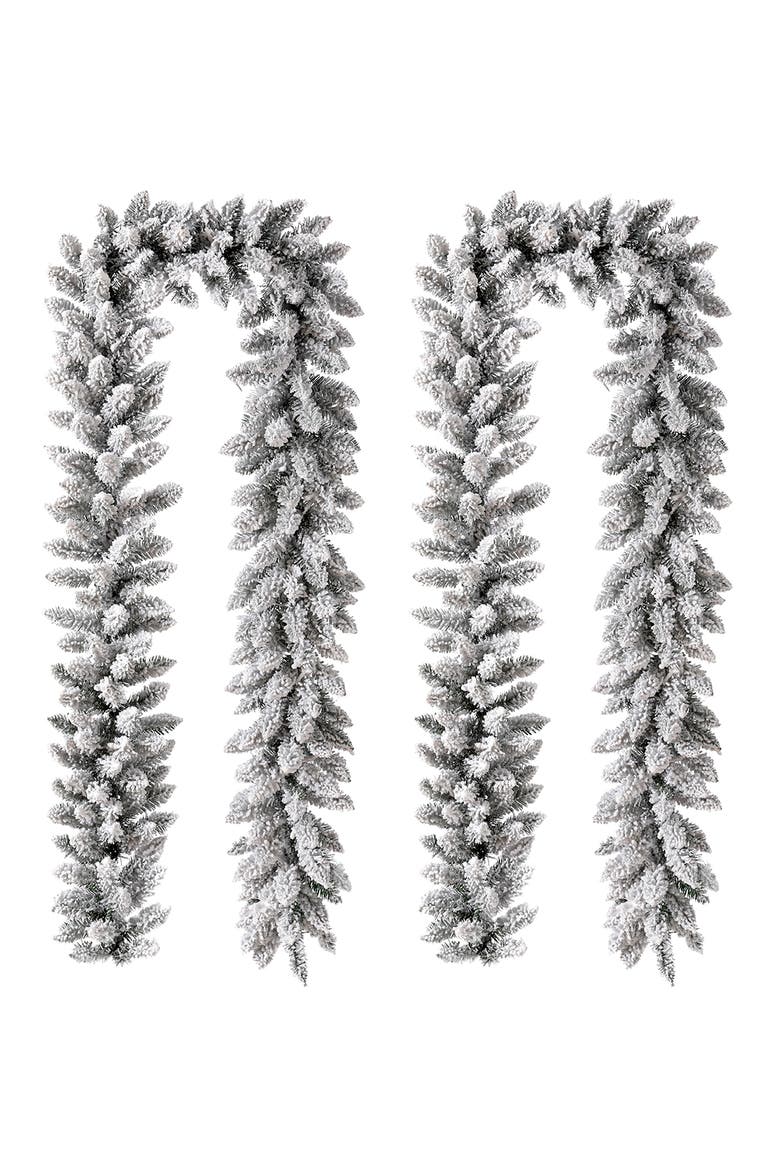 Set of 2 Pre-Lit Artificial Christmas Garland with Timer, Alternate, color, Green
