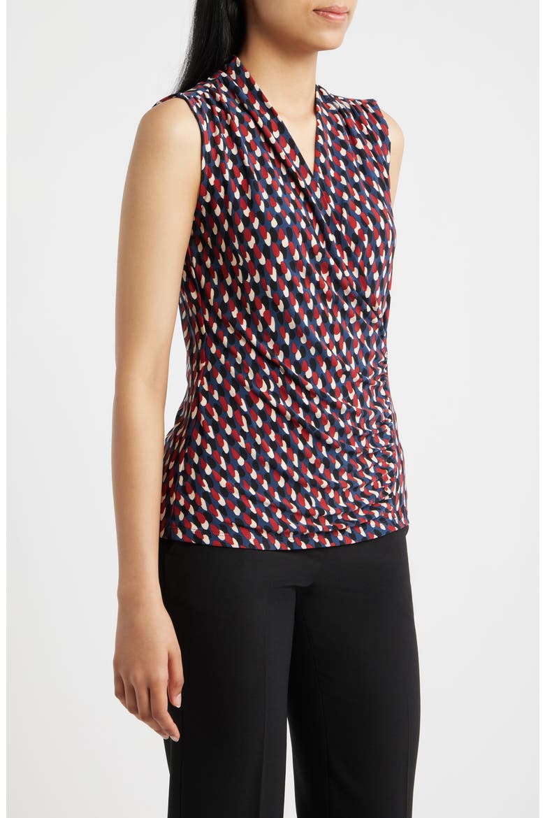 Shirred Faux Wrap Top, Alternate, color, BLUE CARBON MULTI