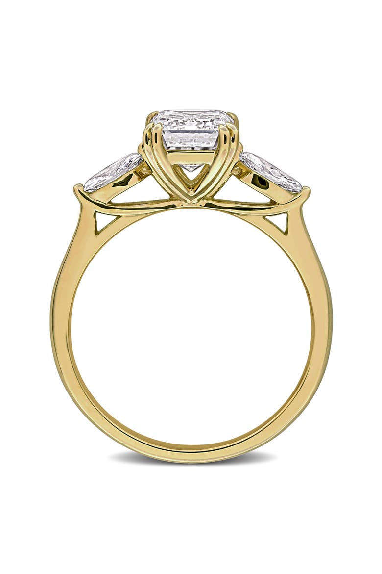 Lab-Grown Diamond Emerald 3-Stone Ring 14k, Alternate, color, Yellow Gold