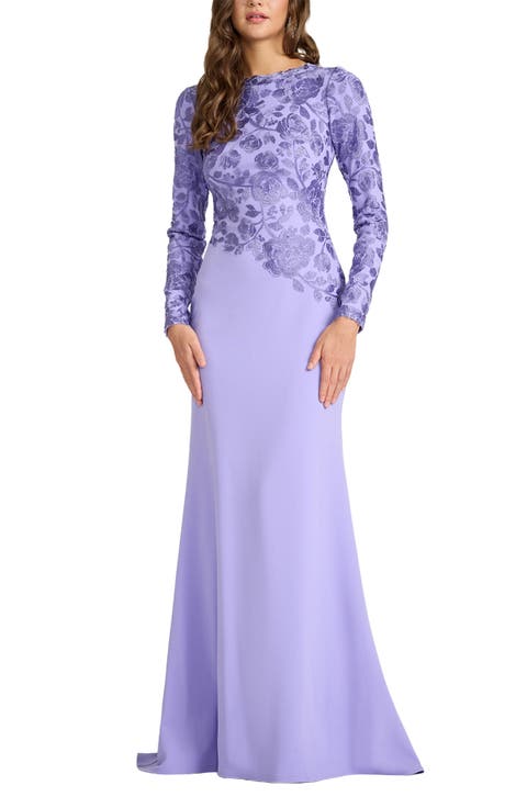 Floral Embroidered Long Sleeve Mermaid Gown